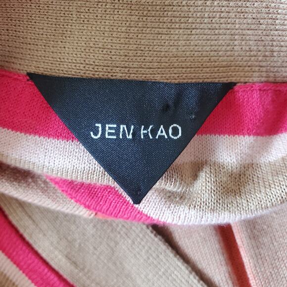 Jen Kao Women's Silk Blend Striped Ribbed Cardigan Size M - Picture 7 of 10